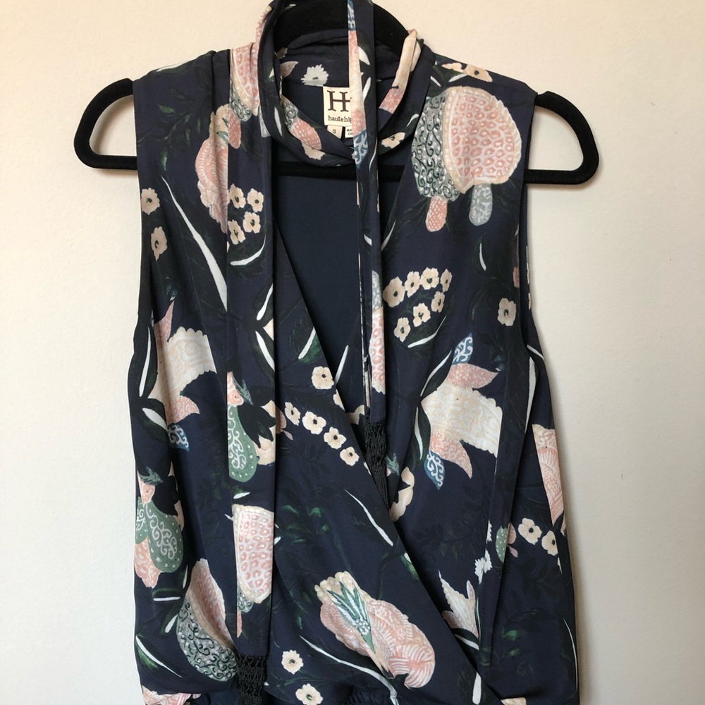 Haute Hippie navy sleeveless top w/ tassels